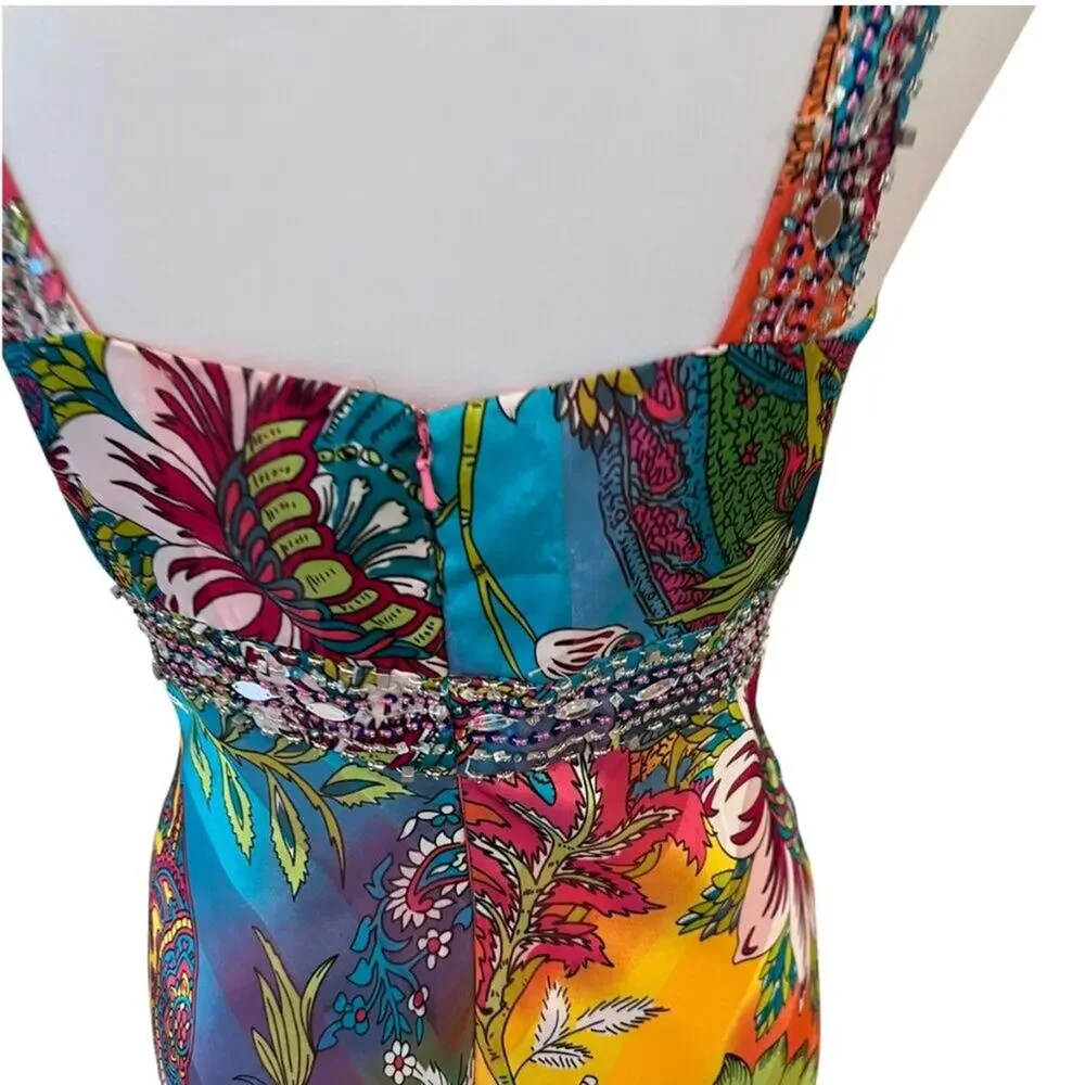 Vintage Dress Small Y2K Formal Prom Gown Beaded Tropical Dress long Cruise Maxi - Picture 12 of 17